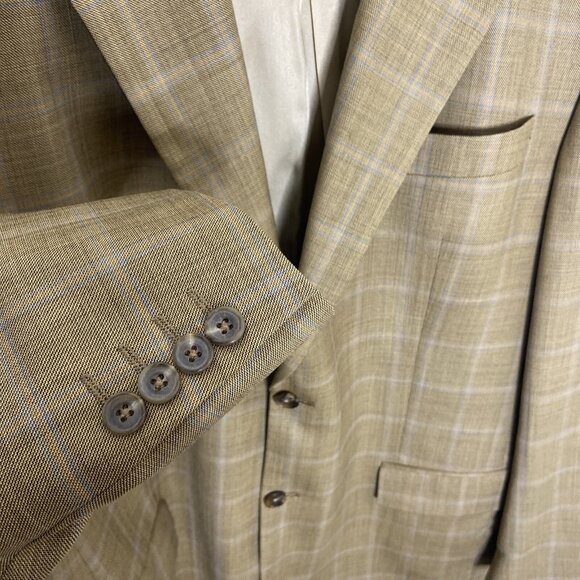 Nautica Men 44L Wool Check Blazer Sports Coat Yellow Green Beige - Picture 5 of 10